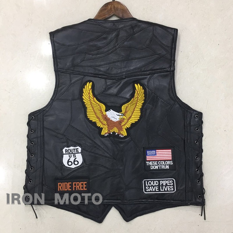 Motorcycle Gear Vest - 新しいオートバイベスト男性カフェモトストリートジャケット革ライディングベスト刺繍イーグルパターンクルーザーチョッパーオートバイ用