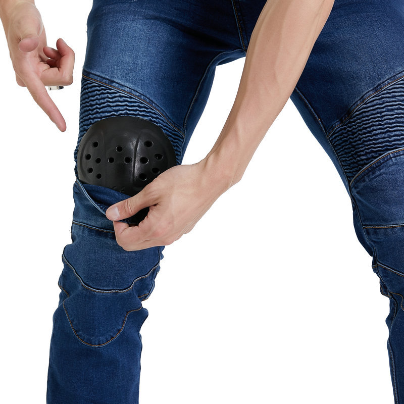 Motorcycle Gear Testing - メンズジーンズ刺繍入りバイクパンツ モトクロスベルト保護具オプション バイク運転免許試験用モトジーンズ