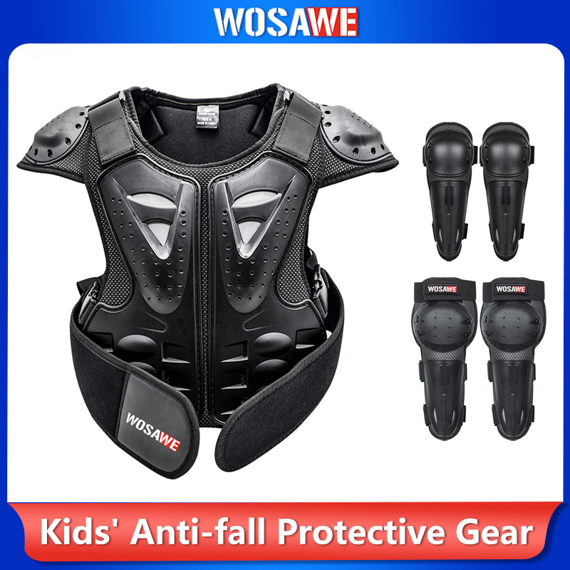 Motorcycle Gear Vest - WOSAWE キッズ用バイク保護ギアセット、モトクロス・オフロードライディング用の胸・背中・肩用ベストと膝・肘パッド付き