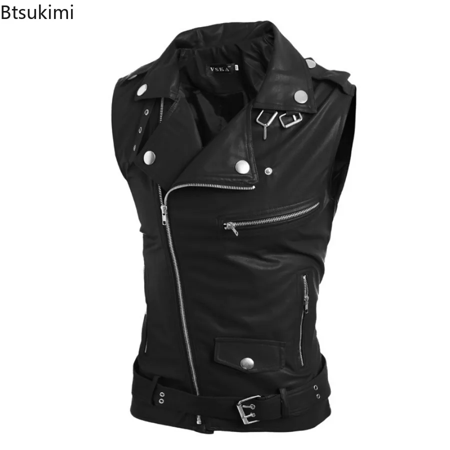 Motorcycle Gear Vest - 2026 メンズカジュアル PU レザーベストチョッキ秋冬ジャケットベストトップ厚く暖かいコートオートバイレザーベスト男性用 3XL