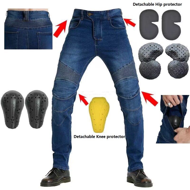 Motorcycle Gear Testing - メンズジーンズ 刺繍入りバイクパンツ モトクロスパンツ 保護装備オプション バイク運転免許試験用 モトジーンズ