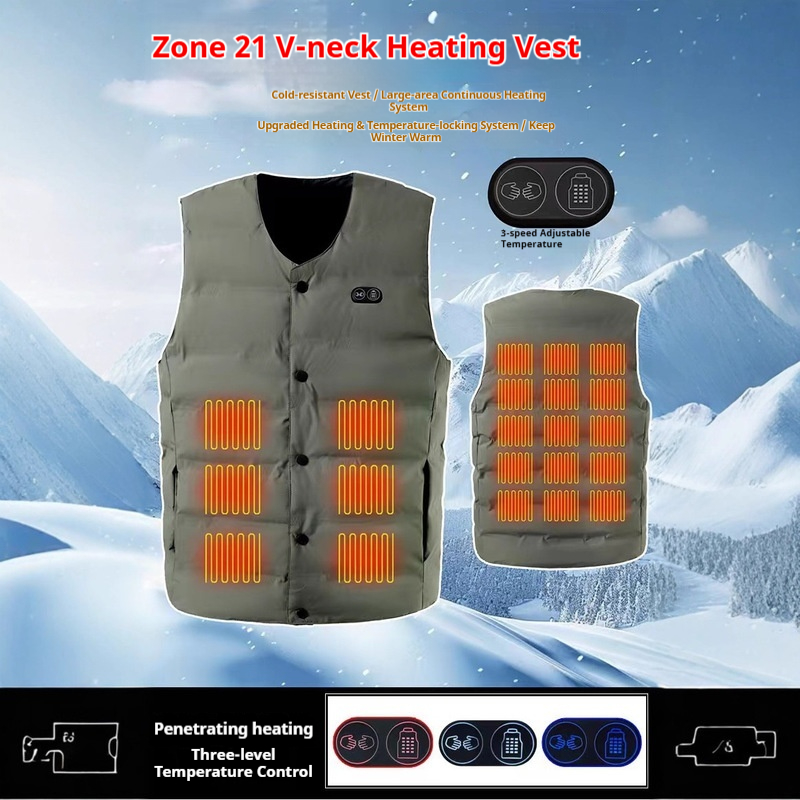 Motorcycle Gear Vest - 冬の新スタイル 21 ゾーン V ネック加熱ベストユニセックス USB