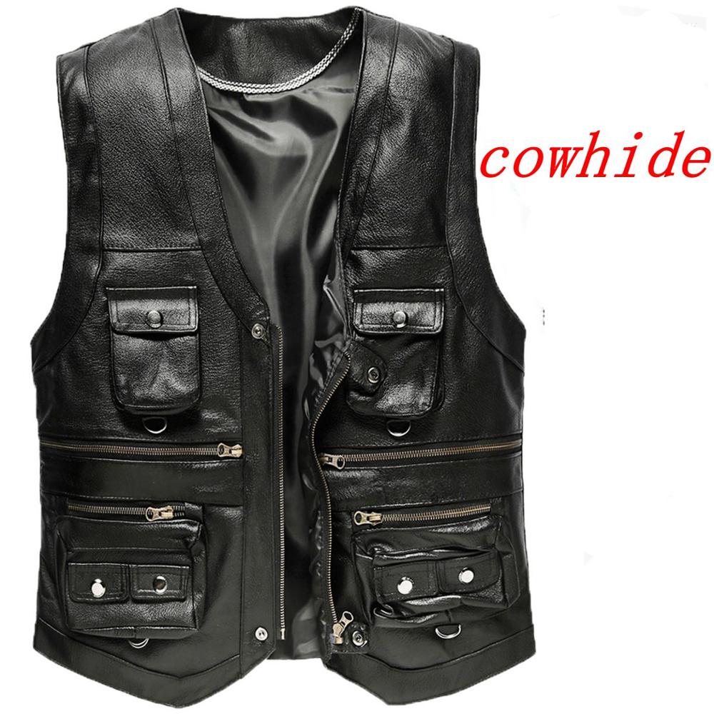 メンズ本革カウハイドレザーベスト,ノースリーブ,厚手のオート - Motorcycle Gear Vest のレビューと価格