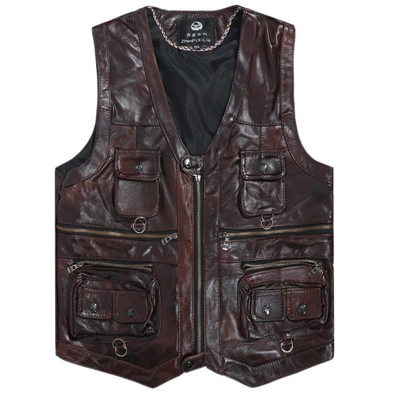 メンズ本革カウハイドレザーベスト,ノースリーブ,厚手のオート - Motorcycle Gear Vest のレビューと価格