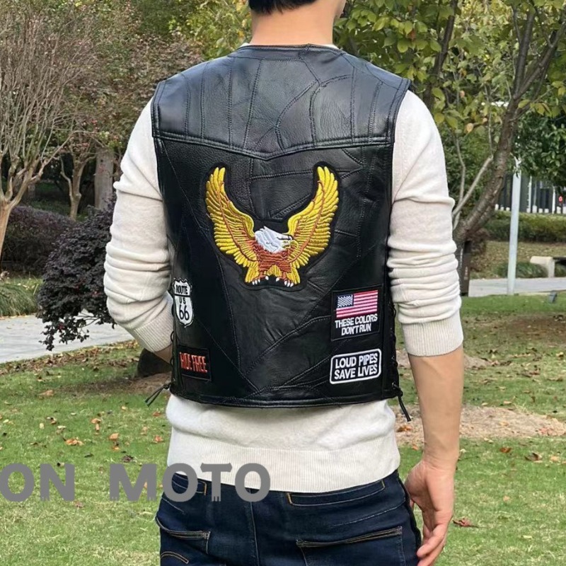 新しいオートバイベスト男性カフェモトストリートジャケット革ラ - Motorcycle Gear Vest のレビューと価格