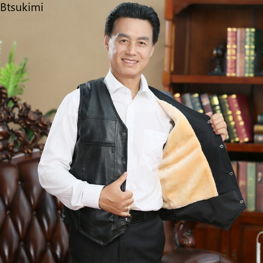 秋冬新メンズレザーベストフリース裏地暖かいチョッキファッショ - Motorcycle Gear Vest のレビューと価格