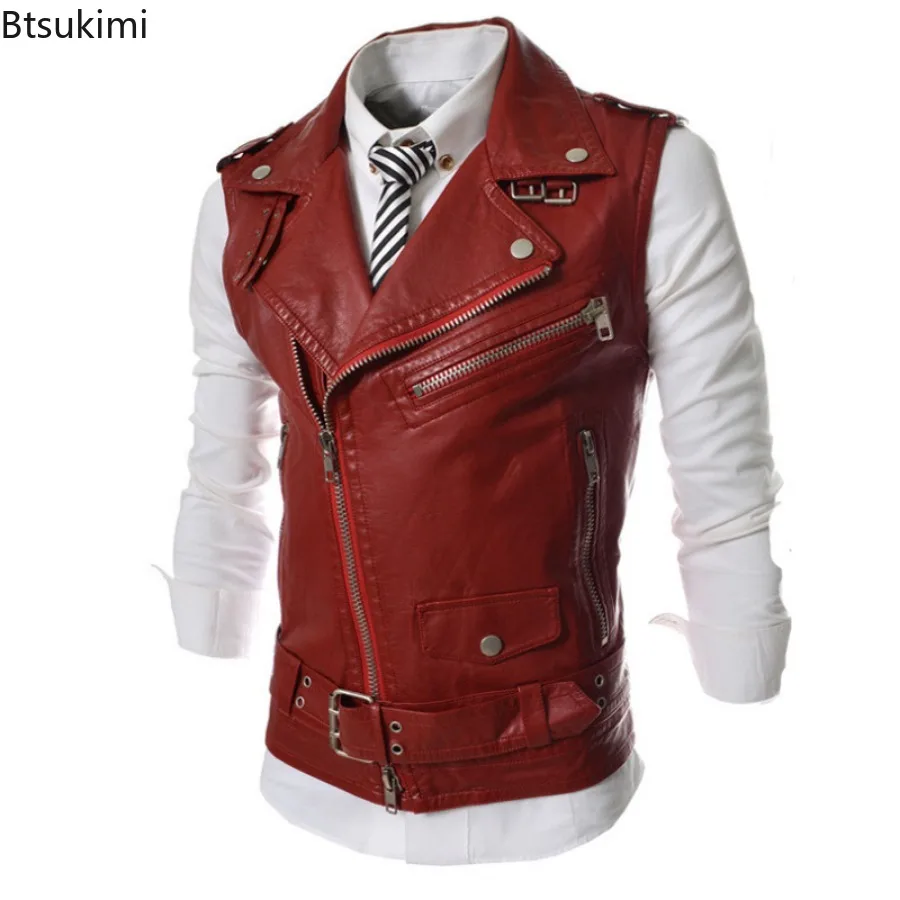2026 メンズカジュアル PU レザーベストチョッキ秋冬ジ - Motorcycle Gear Vest のレビューと価格